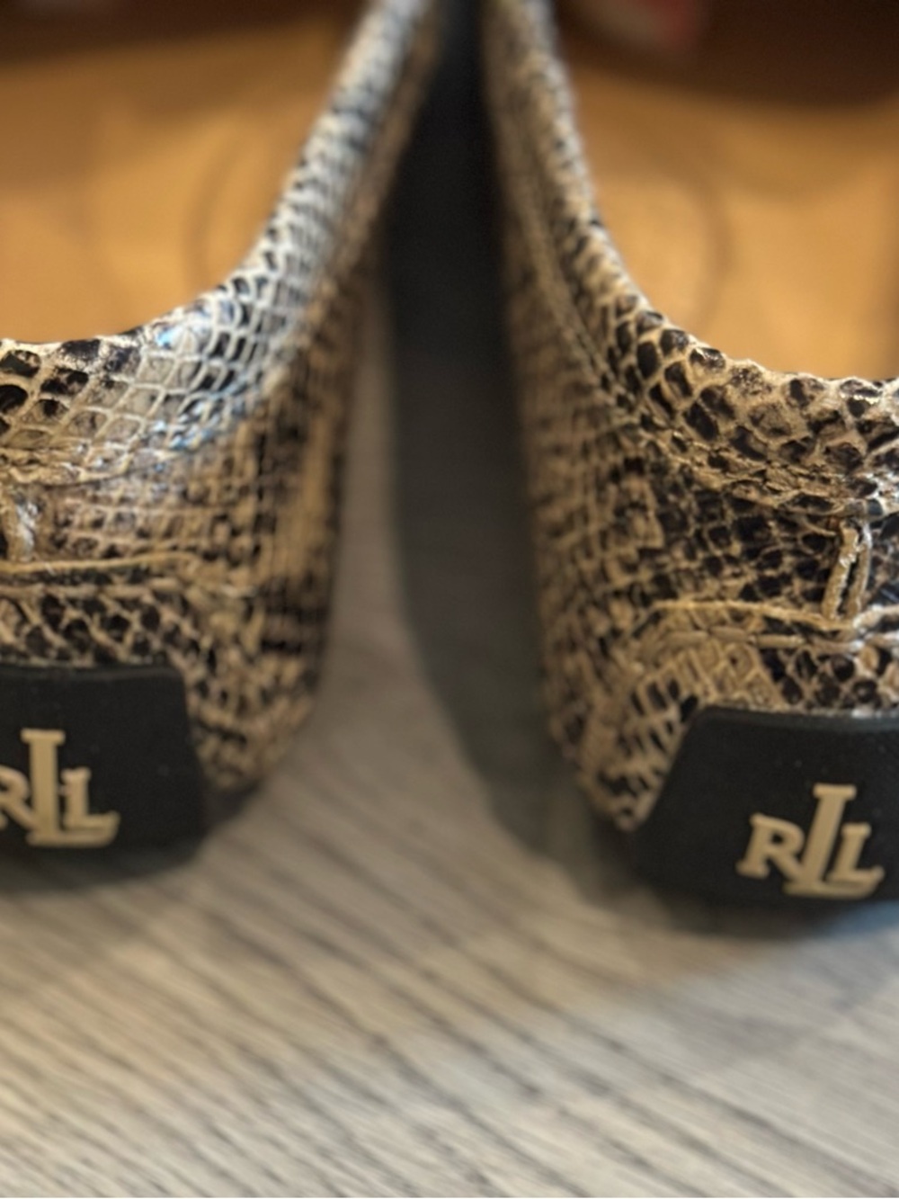 Ralph Lauren Snake-Print Loafers in Tan and Black - Picture 8 of 15